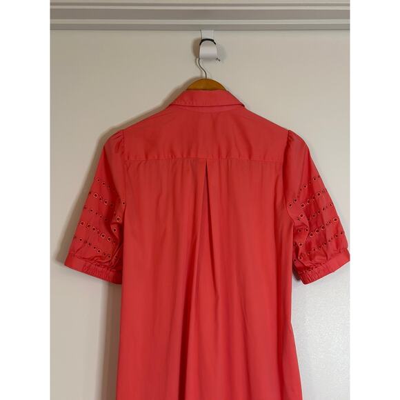 Chico's Women's 8 Split Neck Puff Eyelet Trim Sleeve Orange Cotton Midi Dress - Picture 7 of 12